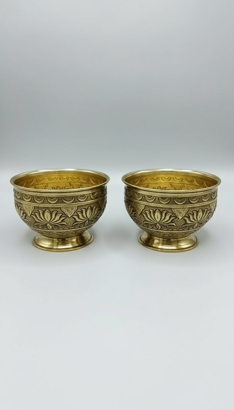 set of 2 Brass Lotus design bowl ideal for Pooja Purpose/ snacks/ fruits
